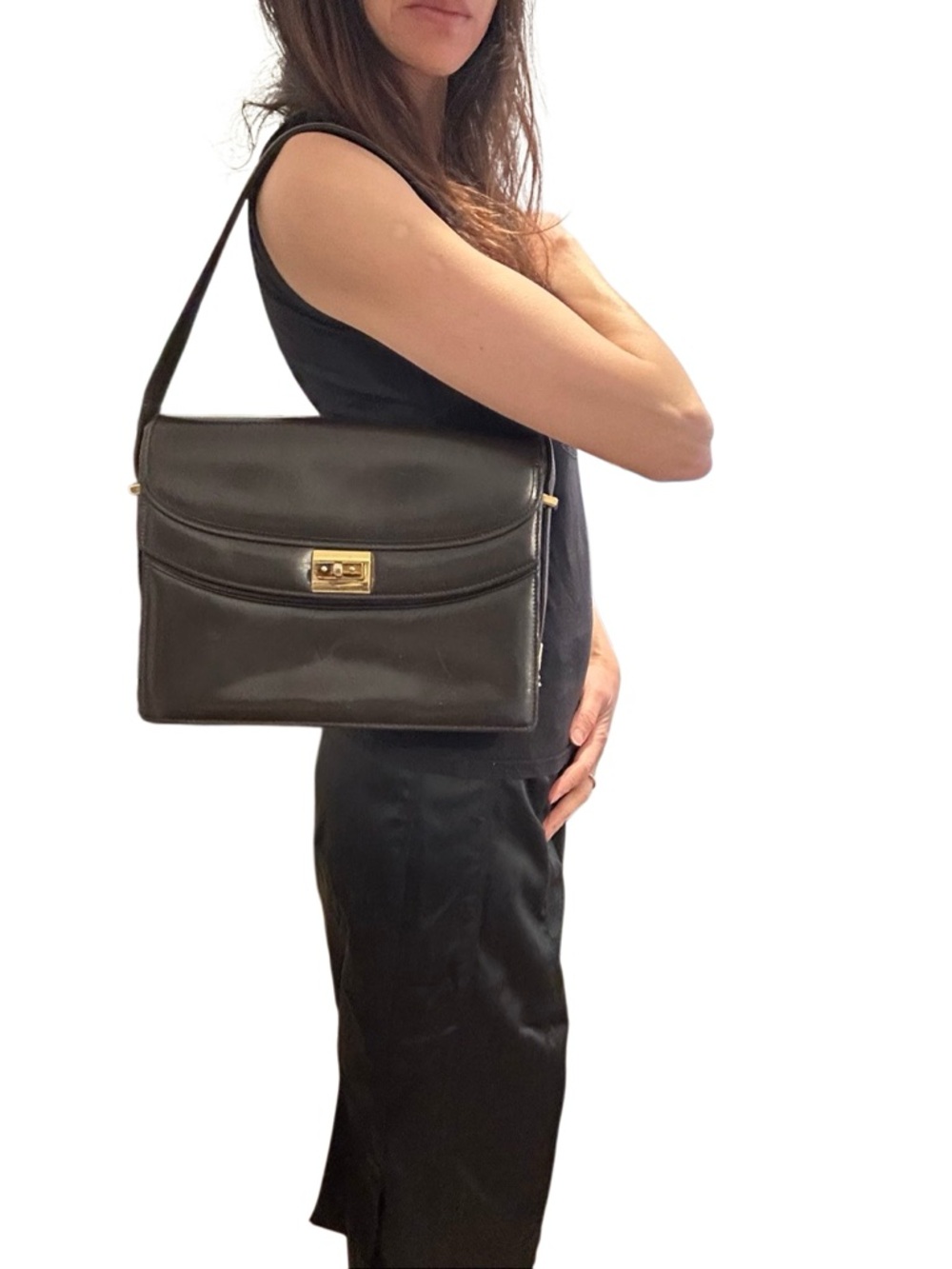 Gucci Brown Leather Shoulder Bag with bamboo shape Gold Turn-Lock